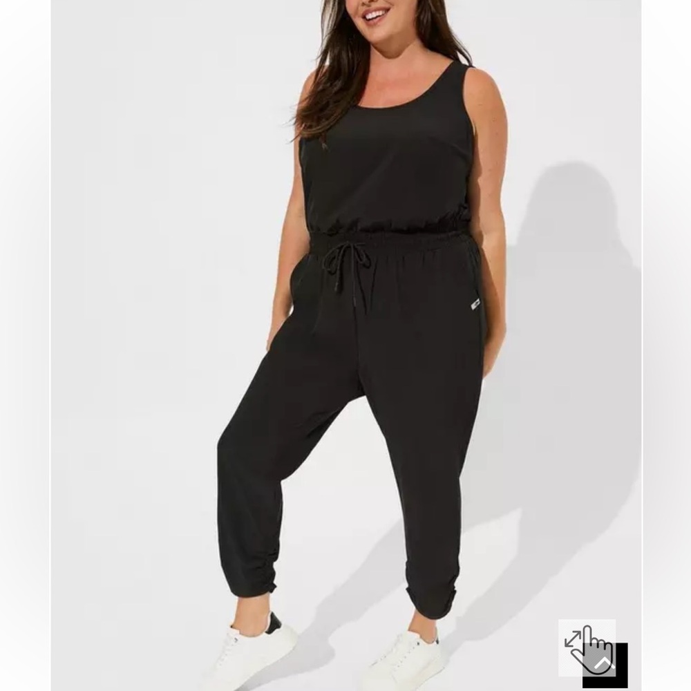Torrid Black Stretch Woven Active Full Length Jumpsuit With Surplice Back 1